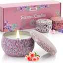 Candles Gifts for Women 3 Pack 2.5 oz Natural Floral Lavender Cherry and Rose Candles Set, Aromatherapy Candles for Home Scented, Portable Small Jar Candles Set for Travel, Spa, Bath, Yoga