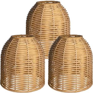 3PACK Coastal Dome Rattan Pendant Light Shades, Set of 3 Woven Boho Lampshade for Floor Lamps, Chandelier, Wall Sconces Light Fixture