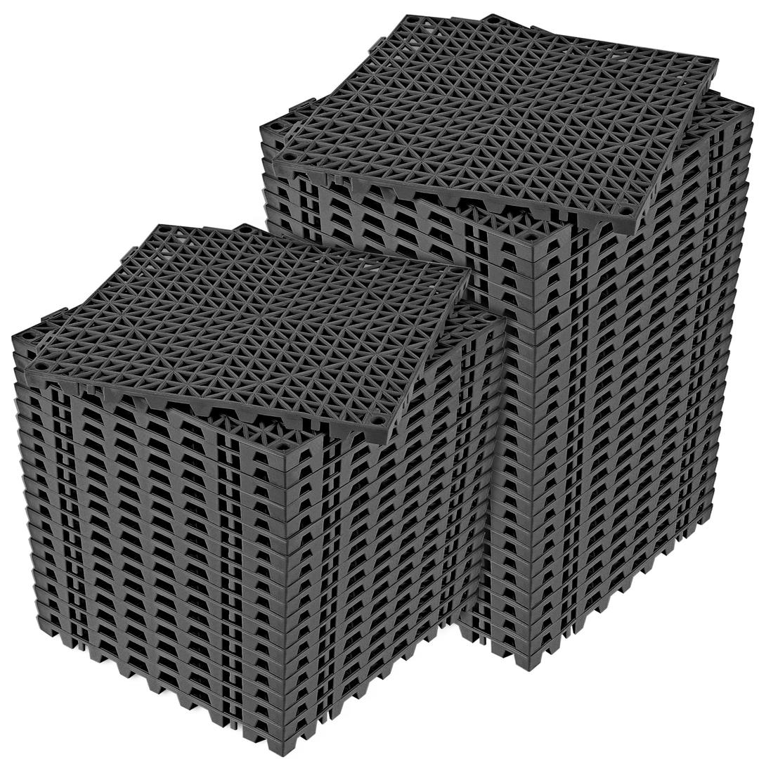 ToLanbbt Modular Interlocking Cushion 48P 11.8" x 11.8" Interlocking Rubber Floor Drain Holes Non-Slip Splicing Drainage Mats for Deck, Shower, Kitchen, Drain Pool, Sauna Bath, Indoor Outdoor (Black)