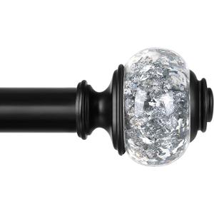 Black Curtain Rods 32 to 58 Inches (2.64.8ft), USFOOK 7/8 Inch Telescoping Splicing Drapery Rods for Windows 20 to 54 Inch, Decorative Translucent Finials