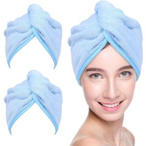 YoulerTex Microfiber Hair Towel Hair Wrap: 2 Pack 10X26 Hair Dryer Towels for Women Absorbent Turban Twist Hair Drying Shower Cap Curly Hair Products for Hair Care Hair Accessories (07 2-Pcs Blue)