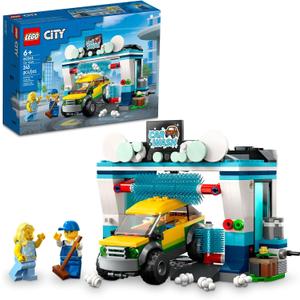 LEGO City Car Wash 60362 Building Toy Set, Fun Gift Idea for Kids Ages 6+, Features Spinnable Washer Brushes and Includes an Automobile and 2 Minifigures, Medium, Small