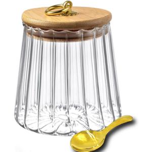 Viovian Glass Storage Jar with Lid and Spoon 22 FL OZ Clear Candy Glass Canister Cute Decorative Jars for Food Sugar Coffee Beans Tea 650ml