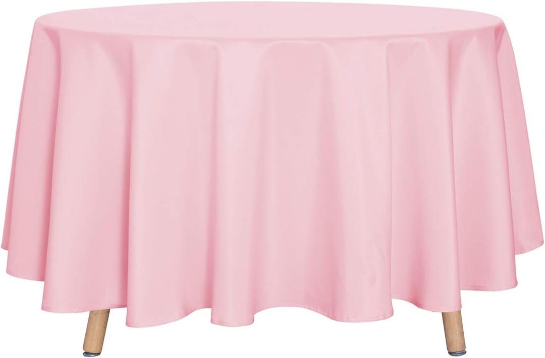 sancua Round Tablecloth - 90 Inch - Water Resistant Spill Proof Washable Polyester Table Cloth Decorative Fabric Table Cover for Dining Tables, Buffet Parties and Camping, Pink