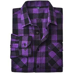 ERZTIAY Men's Flannel Shirts Long Sleeve Button Down Regular Fit Plaid Casual Shirts, Double Pocket Purple-Black Buffalo Checker, S