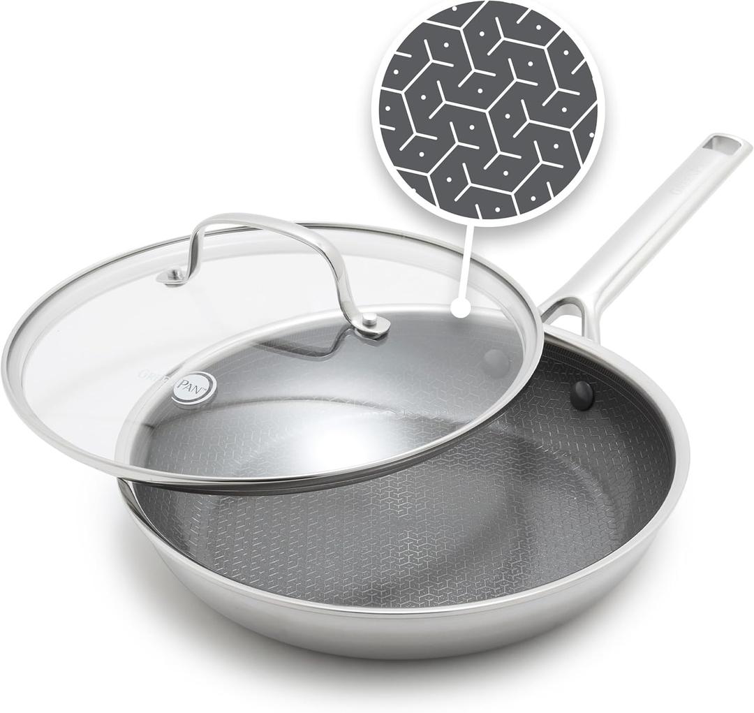GreenPan Hybrid 12 Nonstick Stainless Steel Frying Pan with Lid, APEX Tri-Ply Thermobond PFAS-Free Ceramic Skillet, Induction & All Cooktop Compatible, Oven Temp to 850F, Dishwasher Safe, Silver