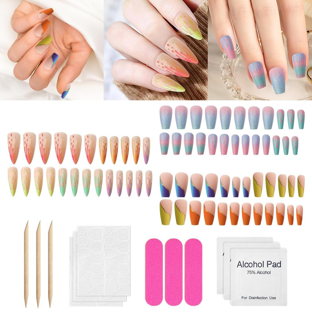 72Pcs Press on Nails Long Stiletto Fake Nails Glossy Glue on Nails Medium Length Acrylic Nails Full Cover Stick on Nails Reusable Acrylic Artificial Nails Glue on Nails for Women