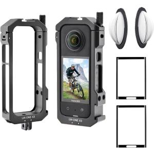 Aluminum Frame Cage Sticky Lens Guard Set Screen Protector for Insta360 X3 X 3 Accessories Kit Anti-Scratch Metal case Housing Shell Tempered Glass Protective Film Cover
