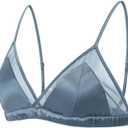 SilRiver Women's Satin Triangle Bralette Tops Silk Wirefree Bra mesh Cami Bra with Removable Pads (S)