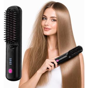 2026 Upgraded Cordless Hair Straightener Brush, 80 Million Anti-Frizz Negative Ions, 4 Temp Settings,Portable Hair Straightener,Perfect for Travel, Home, Quick On-the-Go Styling