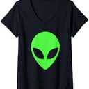 Womens Green Alien Head 90's Style Funny Alien V-Neck T-Shirt XL
