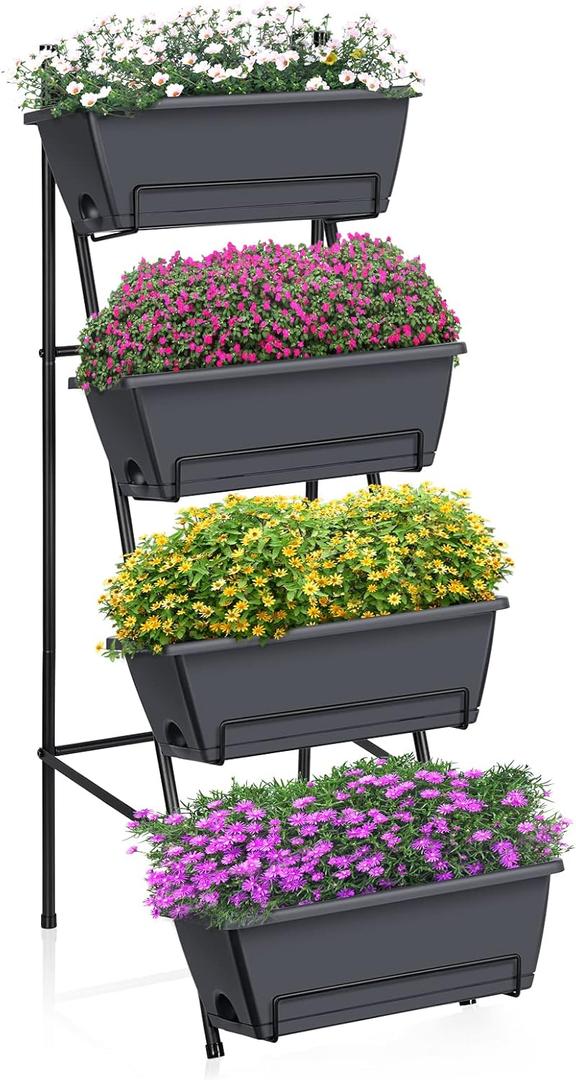 OYEAL Raised Garden Bed 4 Tier Vertical Garden Planter Indoor Outdoor Raised Planter Box with Legs Elevated Herb Garden Planters for Flowers Vegetables Plants, Grey (Gray)