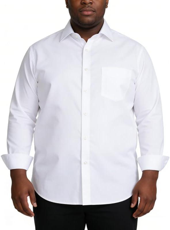 Mens Big and Tall Dress Shirts Button Down Shirts Long Sleeve Shirt from Size S to 6XL(T) (White)