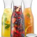 JoyJolt Glass Carafe with Lid, Set of 3 1 Liter Glass Pitcher for Mimosa Bar, Water, Iced Tea, Juice, Wine, Lemonade, Milk Dishwasher Safe Beverage Drink Dispensers for Brunch, Parties