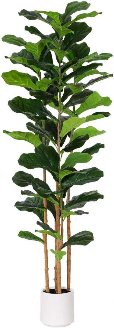FLOWORLD Fiddle Leaf Fig Tree, 6FT Faux Trees Indoor, Tall Fake Tree with Decorative Planters, Natural Wood Trunk & Realistic Fiddle Leaf, Artificial Plants for Home Office, Living Room, Outdoor