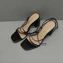 DREAM PAIRS Women's Heels Chunky Block Strappy Square Open Toe Ankle Buckle Heeled Sandals Wedding Party Dress Shoes Indie (8.5, Black)