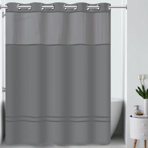 Hookless It's A Snap! Escape Shower Curtain, 3-in-1 Includes Fabric Shower Curtain with Sheer Top Window, Flex-On Rings & Fabric Liner, 71" x 74", Graphite