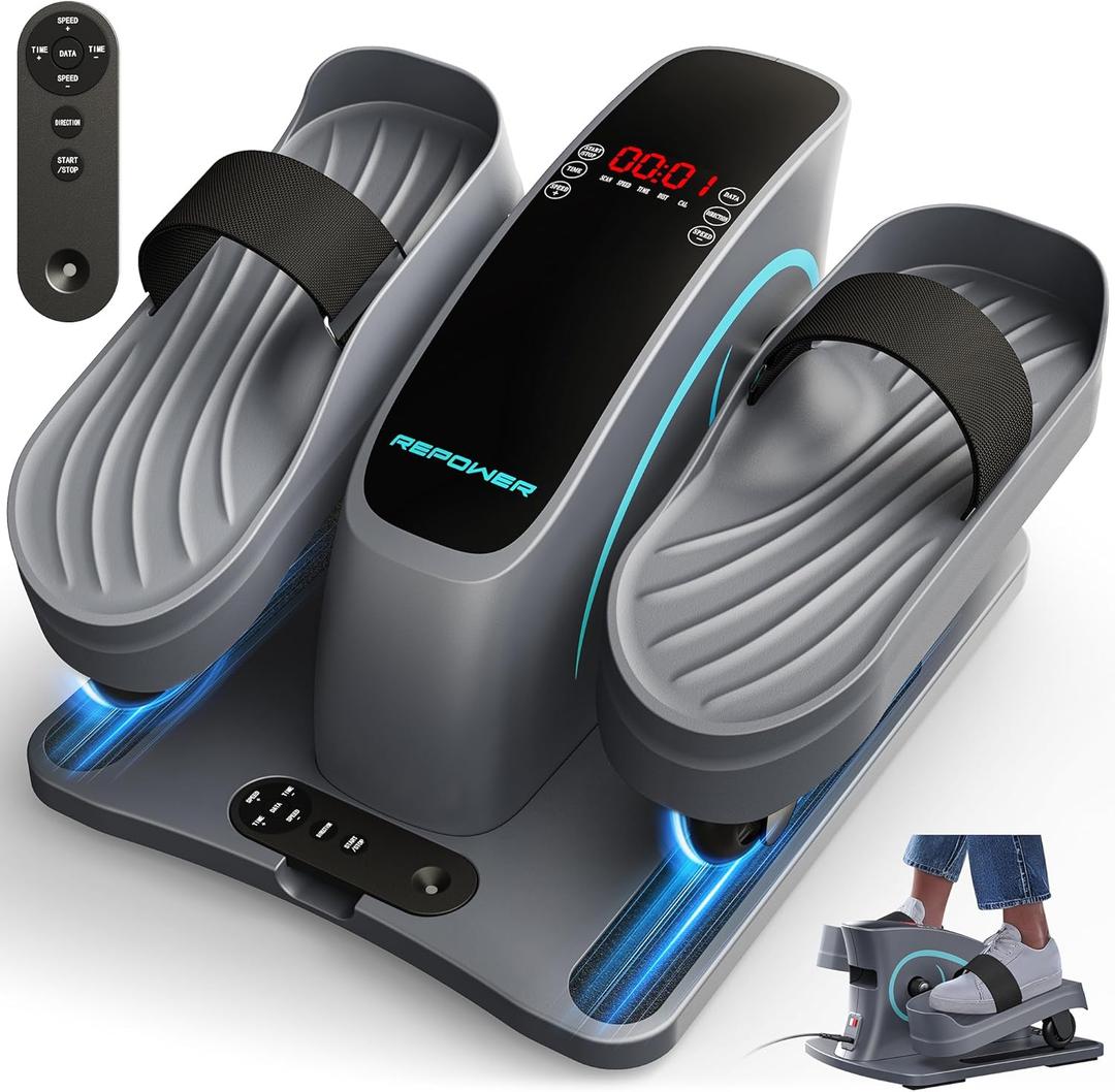 Under Desk Elliptical,Electric Ellipse Leg Exerciser as Seen on Tv for Seniors with 12 Adjustable Speed Levels Seated Pedal Exerciser with Remote Control and Strap Pedals,Portable & Quiet