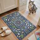 Lahome Insect Botanical 2x3 Kitchen Rugs for Entryway, Washable Small Blue Door Mat Indoor Entrance, Soft Non-Slip Indoor Throw Carpet for Bathroom Bedroom Laundry(Dark Blue,2x3)