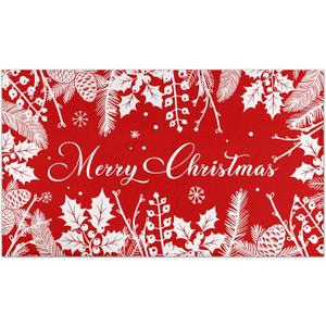 Red Christmas Doormat Outdoor Entrance Rug Non-Slip Holly Pine Branches Pinecones Front Door Mat Merry Xmas Decor Washable Winter Welcome Doormat 17"x30" Christmas Decorations for Home Indoor Outdoor (1'5" x 2'6" (Rectangular))