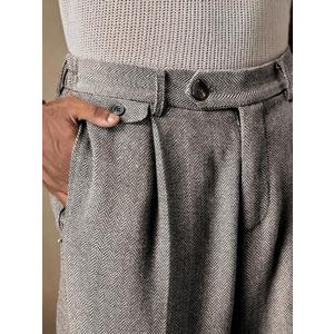 Men's Casual Daily Business Herringbone Pocket Pants Men's Pleated Suit Pants Men's High Waisted Pants Grey Pants For Men Pants Accessories Men, Size XS