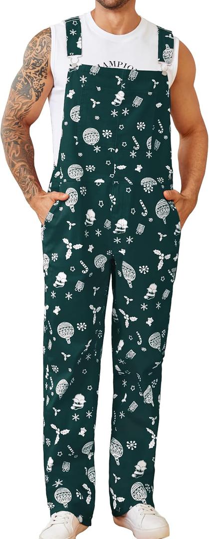 Mens Overalls Christmas Bib Coveralls Women Halloween Jumpsuit Stocking Stuffers for Adults (X-Large, Green1)