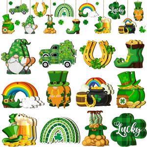 Glenmal 24 Pieces St. Patricks Day Decorations Shamrocks Ornaments Vintage Shamrocks Clover Wooden Hanging Tree Decorations Irish St Patrick's Day Ornaments for Home Office Small Tree