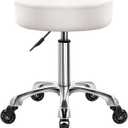 WKWKER Heavy Duty Rolling Stool with Wheels Hydraulic Swivel Adjustable Rolling Stool Ergonomic Thick Leather Seat Chair for Kitchen Drafting Lab Office Salon Massage – White, 15 Inches X 16.5 Inches X 26.6 Inches
