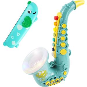 Toy Saxophone with Light & Sound, Toy Harmonica for Kids, Early Educational Toy Musical Instrument Toys for Toddlers Girls Boys Age 3+ (Green)
