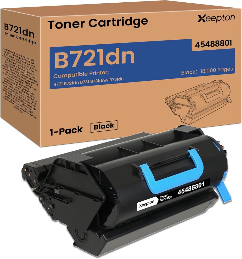 B721 B731 Black Toner Cartridge Replacement for Okidata 45488801 Toner Cartridge for B721 B721dn B731 B731dnw B731dn Printer Ink (1-Pack Black, 18,000 Pages)