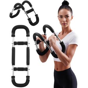 Twister Arm Exerciser, Adjustable Spring Workout Bar, Forearm Triceps Chest Inner Thigh Muscle Enhanced Exercise Strengthener, Upper Body Strength Builder Trainer, Home Fitness Equipment, Black