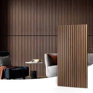 Art3d 4 Pack 47.2 x 23.6in. Wood Slat Acoustic Panels for Wall and Ceiling - 3D Fluted Sound Absorbing Panel with Wood Finish - Walnut