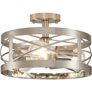 Modern 3-Light Semi-Flush Mount Ceiling Light 13 Inches Round Lighting Fixtures for Kitchen Island Dining Room Bedroom Farmhouse Foyer Hallway Front Door, Brushed Nickel Finish
