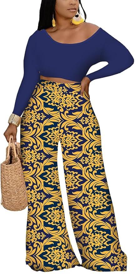High Waist Wide Leg Long Pant Sets Tracksuit Printed Set
, Size: S