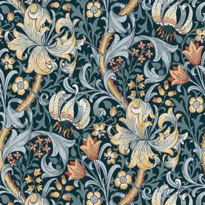 Vintage Wallpaper Peel and Stick Floral Wall Paper Removable Waterproof Golden Lily Contact Paper for Bedroom, Bathroom, Home Wall 17.3" x 118"