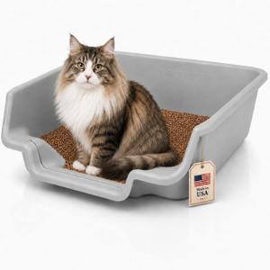 KittyGoHere Senior Cat Litter Box Jumbo Low Entry Open Top, Misty Gray