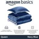 Amazon Basics 3-Piece Ultra-Soft Micromink Sherpa Comforter Bedding Set, Warm All Season, Machine Washable, Full/Queen, Navy Blue