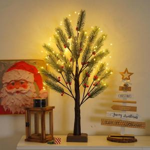 72 LED Artificial Lamp with Timer, DIY Christmas Tree Lights, USB/Battery Powered Desktop Bonsai Tree Pine Needles, Fairy Light Spirit Tree for Indoor Table Home Wedding Bedroom-Warm White (2ft)