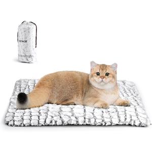 Petace Self Warming Cat Bed, 24" x 18" Ultra Soft Cat Dog Pet Heating Pad for Indoor Outdoor, Non-Slip Heated Cat Mat Thermal Blanket (White)