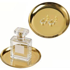 2 Pack 4 Inch Small Gold Tray, Palm-Sized Gold Jewelry Tray,Small Stainless Steel Tray for Jewelry, Vanity, Kitchen, Bathroom