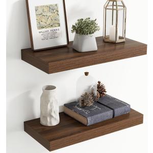 20 Inch Floating Shelves for Wall, 8 Inch Deep Floating Shelf for Storage & Display, Rustic Wall Mounted Shelf with Invisible Brackets for Living Room, Kitchen, Bathroom, Home Decor, Set of 2, Walnut
