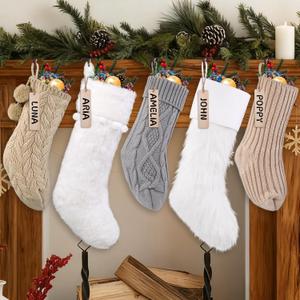 5 Packs Brown Christmas Knitted Hanging Stockings,Xmas Large Farmhouse Rustic Neutral Cable Knit Personal Stockings Decorations for Christmas Tree Fireplace Family Holiday Party Decor (18 inch&15 inch)