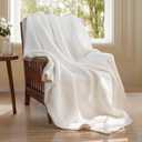 Waffle Knit Twin Blanket, Luxury Cozy Chunky Knit Twin Blanket for Couch, 60 x 80 Inch Thick Ultra-Soft Feather Yarn Knitted Blankets for Sofa, Bed, Home Decor - Off White