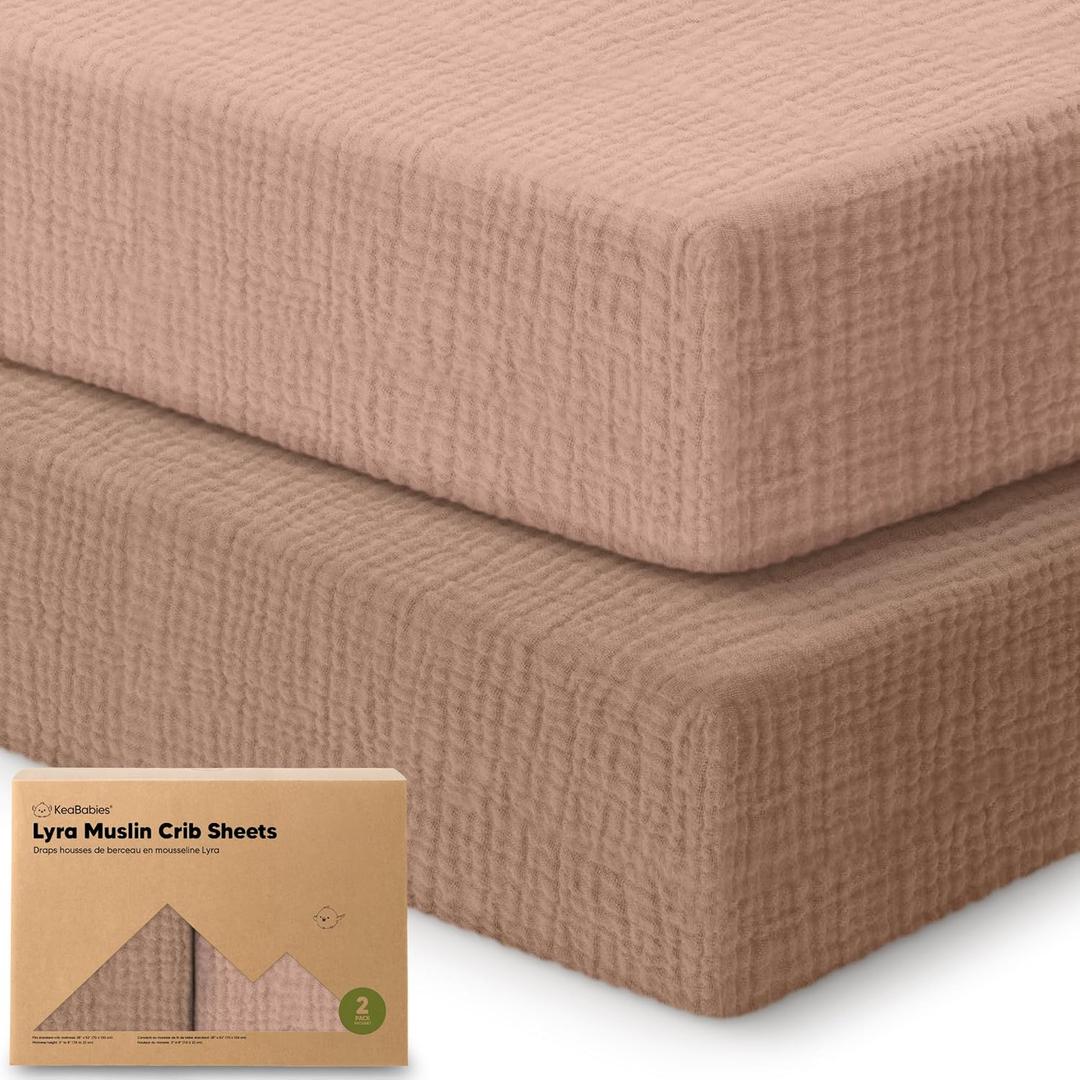 KeaBabies 2-Pack Muslin Crib Sheets for Boys, Girls - 100% Organic Cotton Fitted Baby Crib Mattress Sheet, Soft Breathable Standard Toddler Bed Cover Bedding Set, Neutral, Durable 52x28 (Russet)