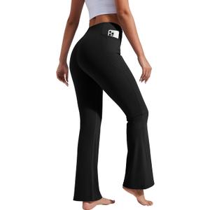 Pioneer Camp Women's Flare Yoga Pants Bootcut Flared Leggings with Pockets High Waist Tummy Control Bell Bottoms Gym Workout (Large, Black)