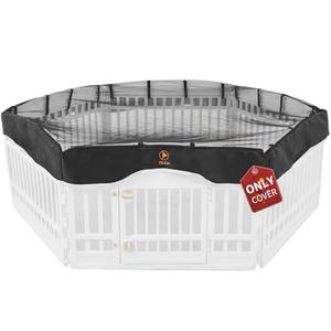 PJYuCien Dog Playpen Mesh Top Cover, Fits 36 Inch 6 Panels Regular Hexagonal Plastic Exercise Pet Pen, Adhesive Tape Connections, Black (Note: Cover Only, Fence Not Included)