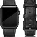 Leather Bands Compatible with Apple Watch 42mm 44mm Band Men Women, Vintage Genuine Leather Wristband Replacement Band Compatible for Apple Watch iwatch Series 6 5 4 3 2 1, SE Sports & Edition (Lichee Black)