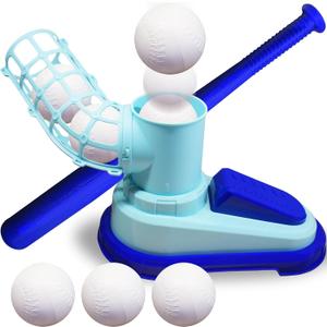 ArtCreativity Baseball Pitching Machine for Kids, Pop A Pitch Baseball Batting Kids Pitching Machine Toy with Collapsible Bat + 3 Baseballs, Trainer for Batting Practice, Outdoor Fun