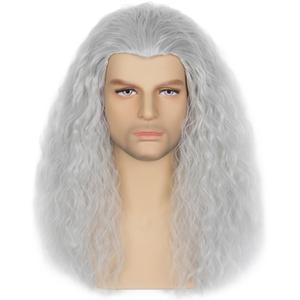 Cosela Witch Wig for Women Men Long Curly Silver Grey Old Lady Costume Wig for Halloween