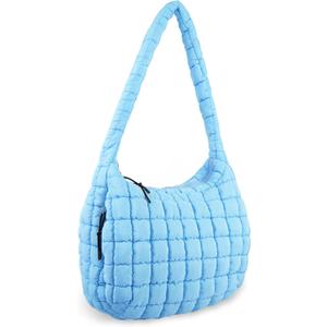 Quilted Puffer Tote Bag Purse Puffy Crossbody Shoulder Bag,Lightweight Nylon Hobo Bag Puffer Carryall Bag for Women Girl (Large, Blue)